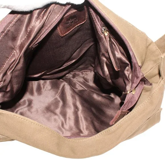 Berchirly Green Brown Canvas Messenger Bag Laptop Lined Buckle Snap Closure - Picture 9 of 12